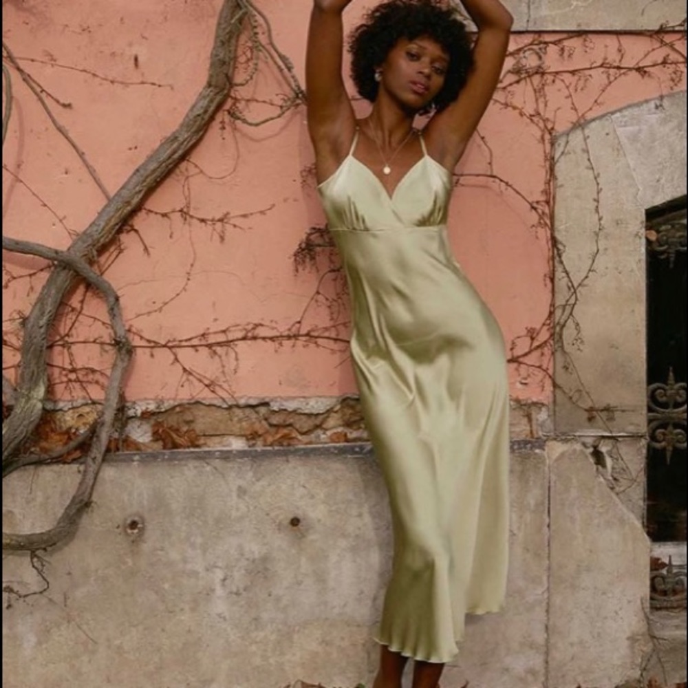 Kristin French V-Neck Slip Dress- light green